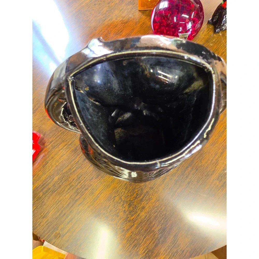 Vintage Black Ceramic Wagon Wheel Planter Vase Western Farmhouse Decor 7 Inch